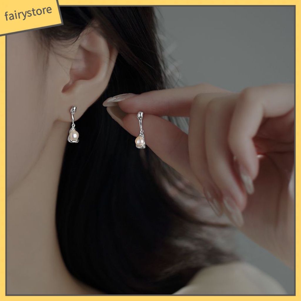 1 Đôi Bông Tai Hình Học Đính Ngọc Trai Giả Không Phai Màu Phong Cách Pháp Thời Trang