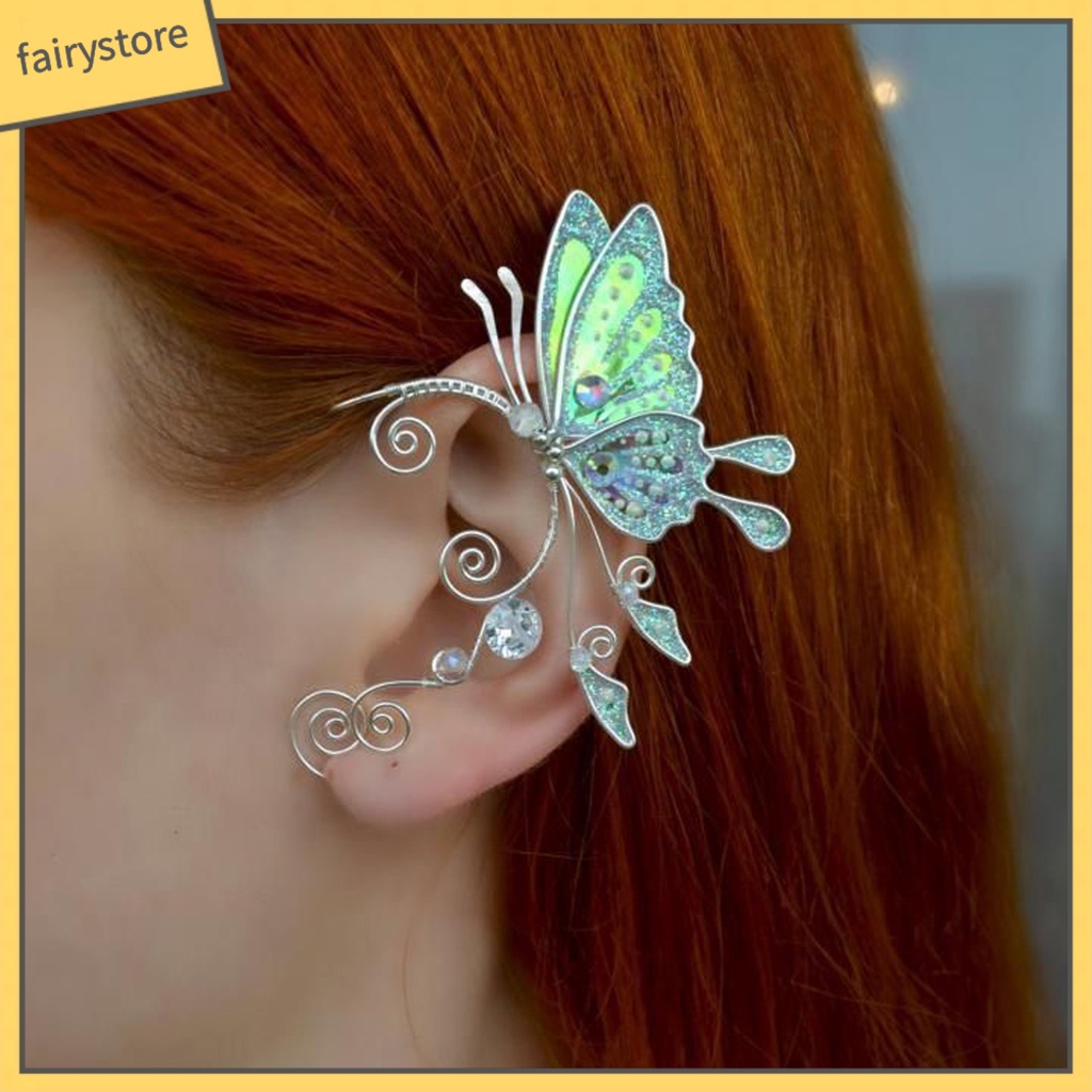 1 Khuyên Kẹp Vành Tai Hình Hoa Bướm Lấp Lánh Thời Trang
