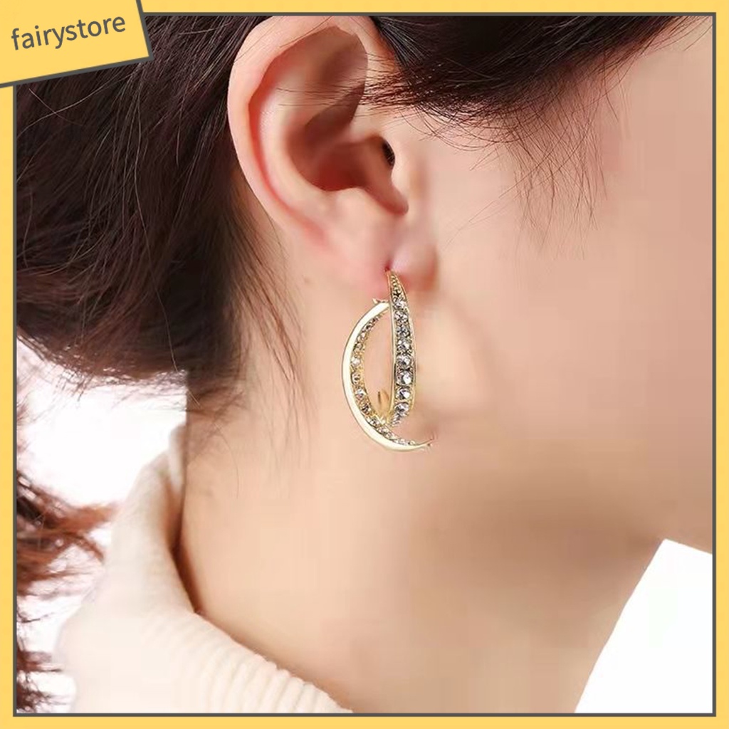 [FRO] Bông Tai Đính Đá Hình Mặt Trăng Vòng Cung Tinh Tế Lấp Lánh Cho Nữ