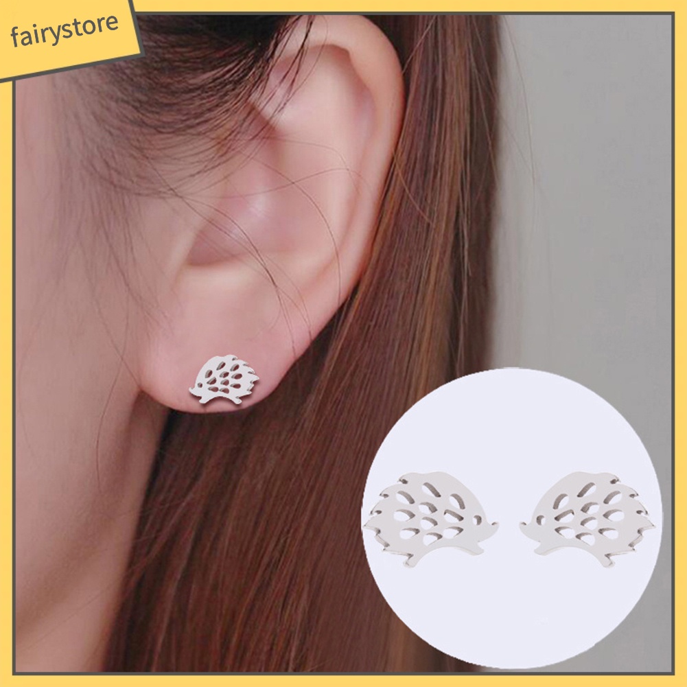Khuyên Tai Hình Nhím Rỗng Bằng Thép Không Gỉ Đơn Giản Cho Nữ