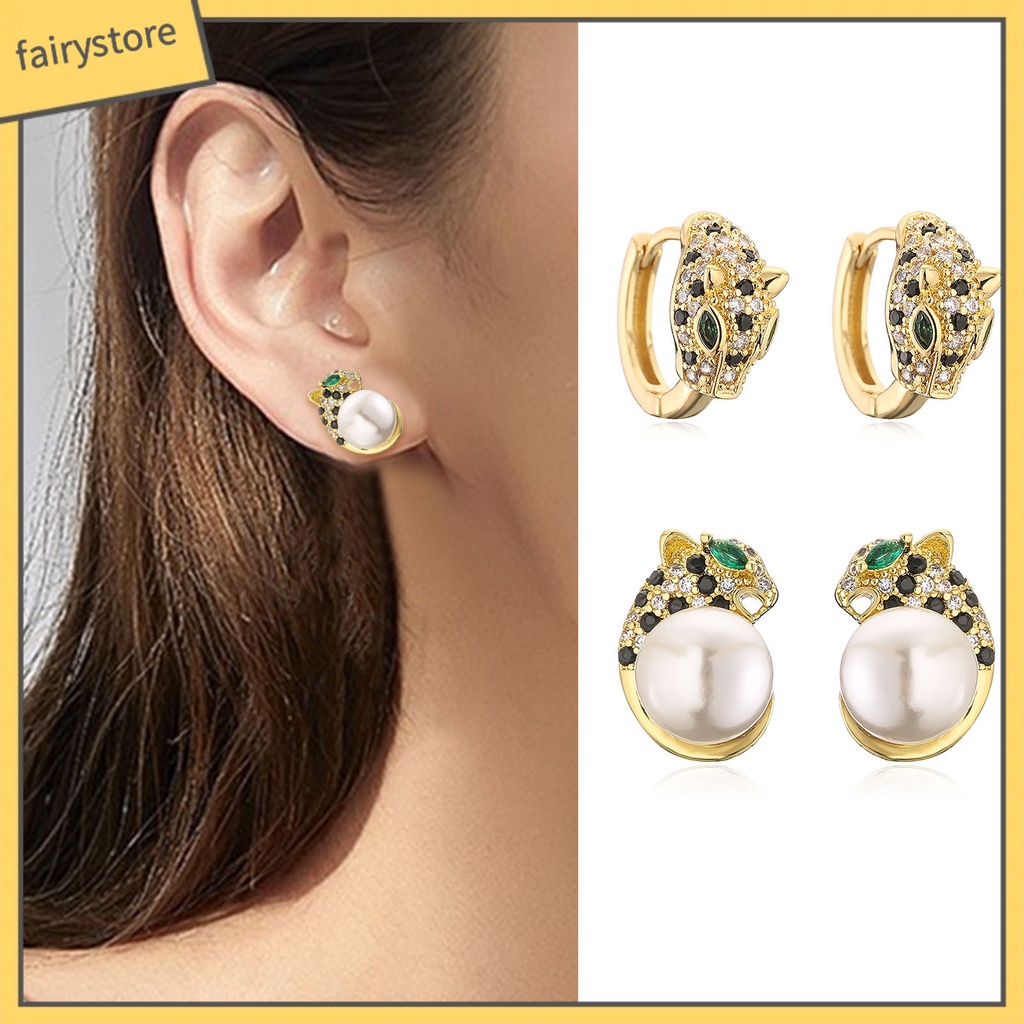 [FRO] Set 2 Khuyên Tai Đính Đá Zircon Vàng Lấp Lánh Chống Oxy Hóa Phong Cách Âu Mỹ Cho Nữ