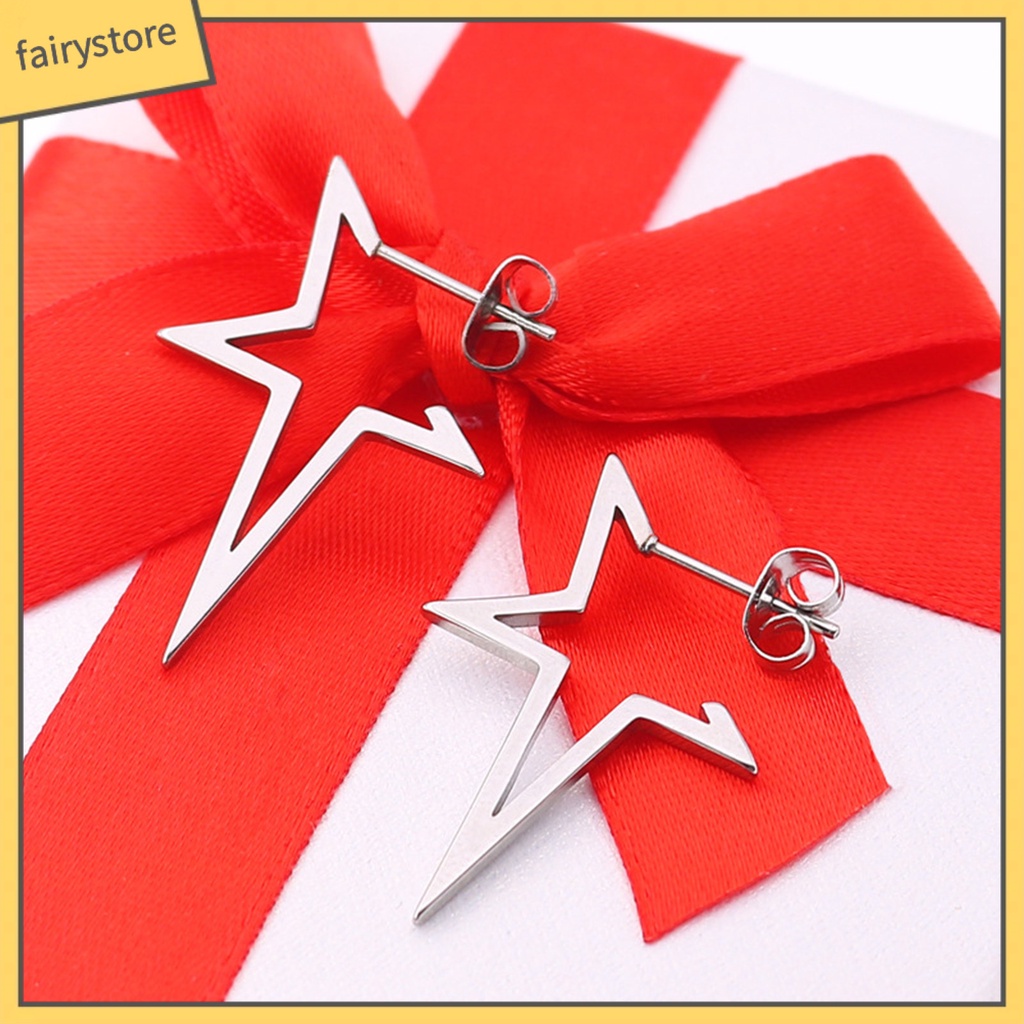 1 Đôi Bông Tai Hình Ngôi Sao Năm Cánh Bằng Hợp Kim Màu Trơn Phong Cách Hip hop Thời Trang Cho Nữ