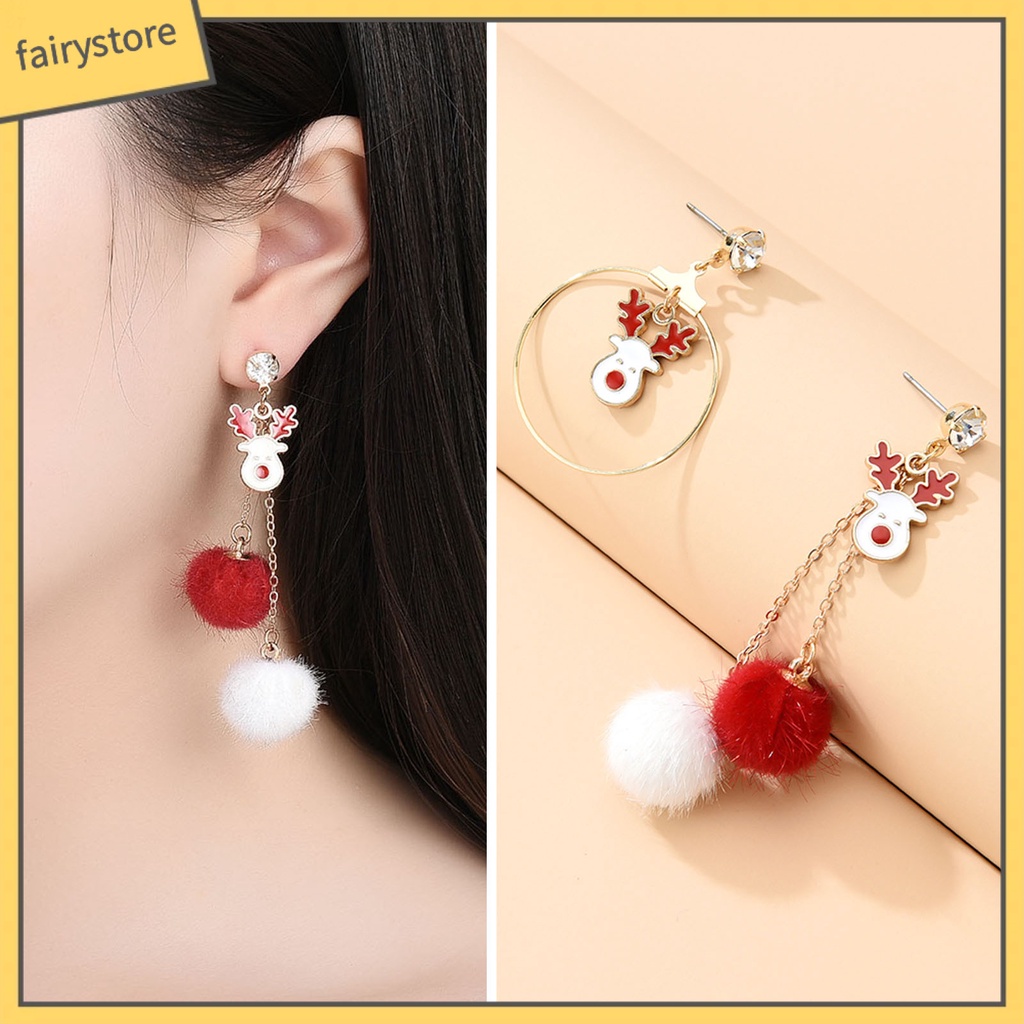 1 Đôi Bông Tai Hình Tuần Lộc Đính Đá Lấp Lánh Thời Trang