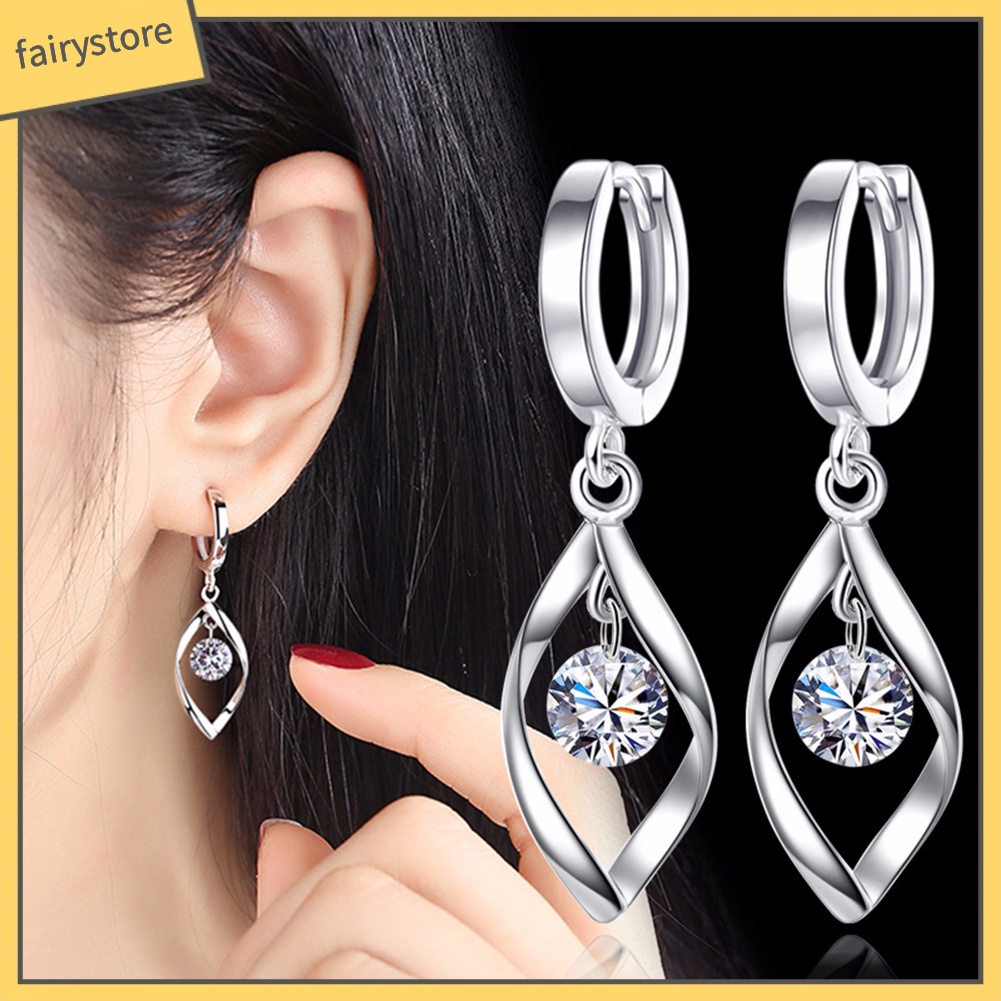 Khuyên Tai Vòng Xoắn Dài Đính Đá Zircon Hình Trái Tim Thanh Lịch Cho Nữ