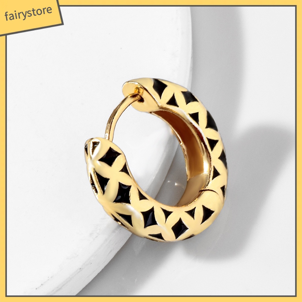 1 Bông Tai Tròn Mặt Tráng Men Họa Tiết Hình Học Nhiều Màu Sắc Cho Nữ