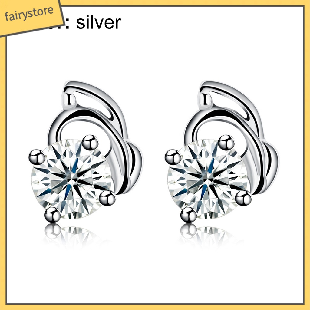 1 Đôi Bông Tai Mạ Bạc 925 Đính Đá Zircon Màu Sắc Lấp Lánh Dành Cho Nữ