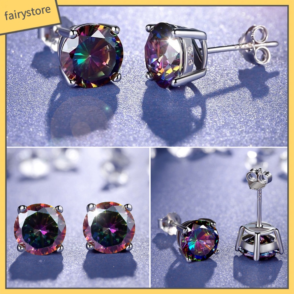 Khuyên Tai Đính Đá Vuông Tròn Nhiều Màu Phong Cách Cổ Điển