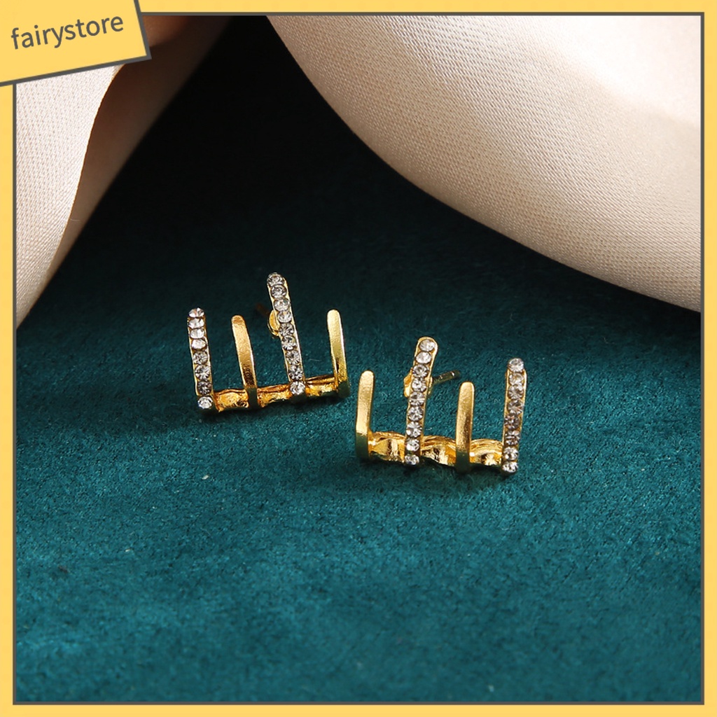 1 Đôi Bông Tai 4 Móng Vuốt Đính Đá Lấp Lánh Phong Cách Hàn Quốc Dành Cho Nữ