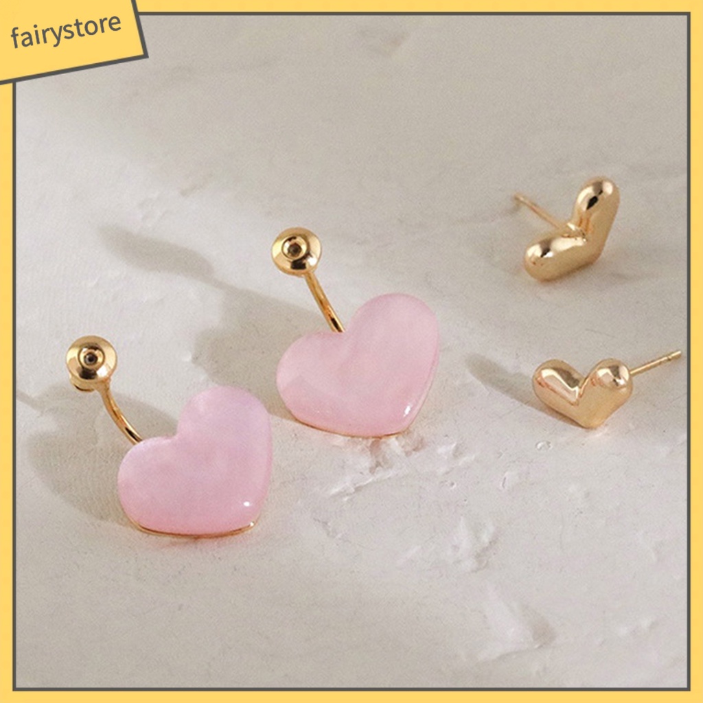 1 Đôi Bông Tai Hình Trái Tim Đính Đá Quý Nhân Tạo Màu Sắc Tươi Sáng Dễ Thương