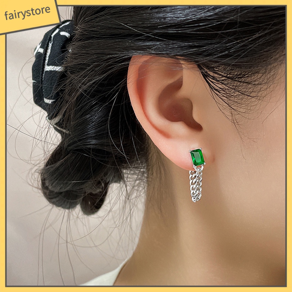 1 Bông Tai Hình Khối Lập Phương Đính Đá Zircon Phong Cách Hàn Quốc