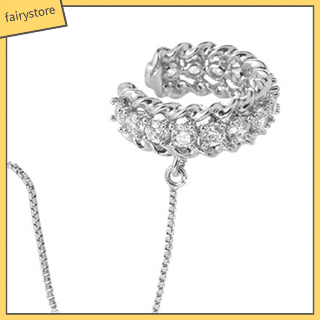 [FRO] 1 Bông Tai Kẹp Hình Khối Lập Phương Đính Đá Zircon Cổ Điển Tua Rua Trang Sức Dự Tiệc Cưới