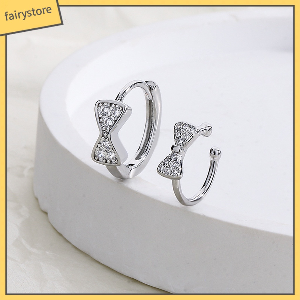 1 Khuyên Vành Tai Hình Nơ Đính Đá Lấp Lánh Phong Cách Pháp