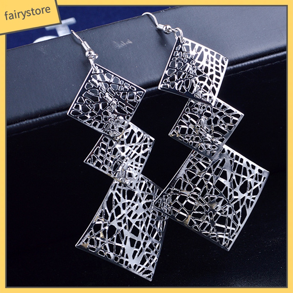 Bông Tai Dài Hình Vuông Thiết Kế Đục Lỗ Thời Trang Dự Tiệc Cho Nữ