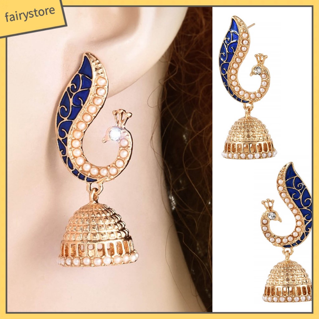 1 Đôi Bông Tai Hình Chim Công Đính Ngọc Trai Nhân Tạo Dành Cho Nữ