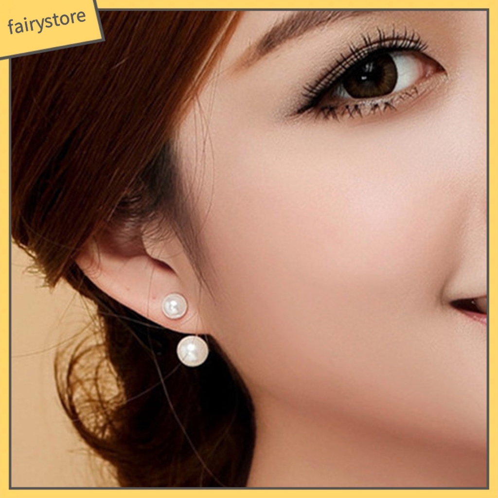 1 Đôi Bông Tai Hình Chữ C Đính Ngọc Trai Giả Thời Trang Dành Cho Nữ