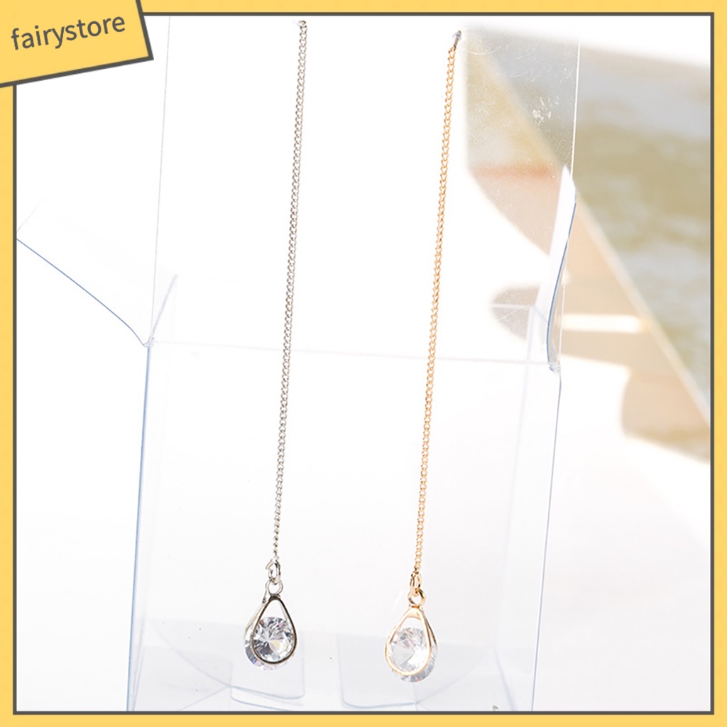 1 Đôi Bông Tai Dài Hình Giọt Nước Đính Kim Cương Giả