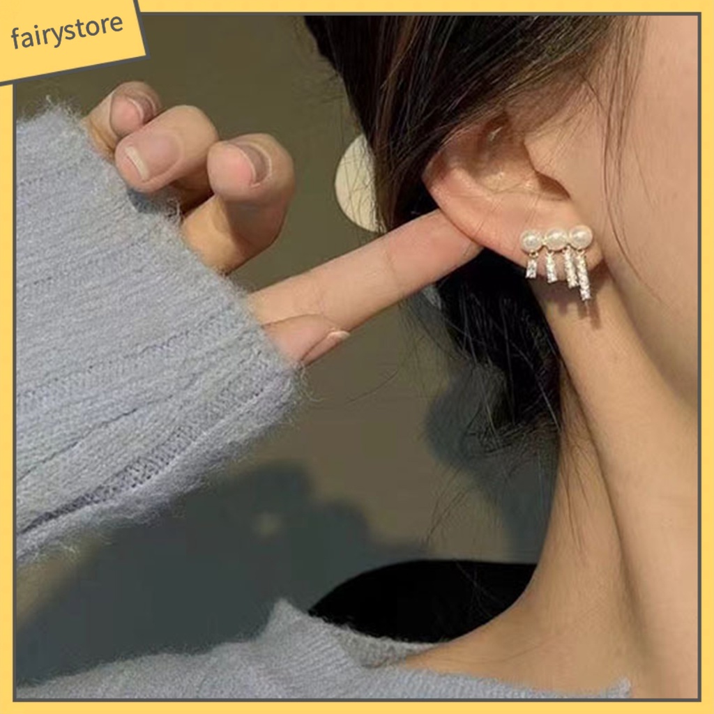 1 Đôi Bông Tai Hình Học Đính Ngọc Trai Giả Lấp Lánh Dành Cho Nữ