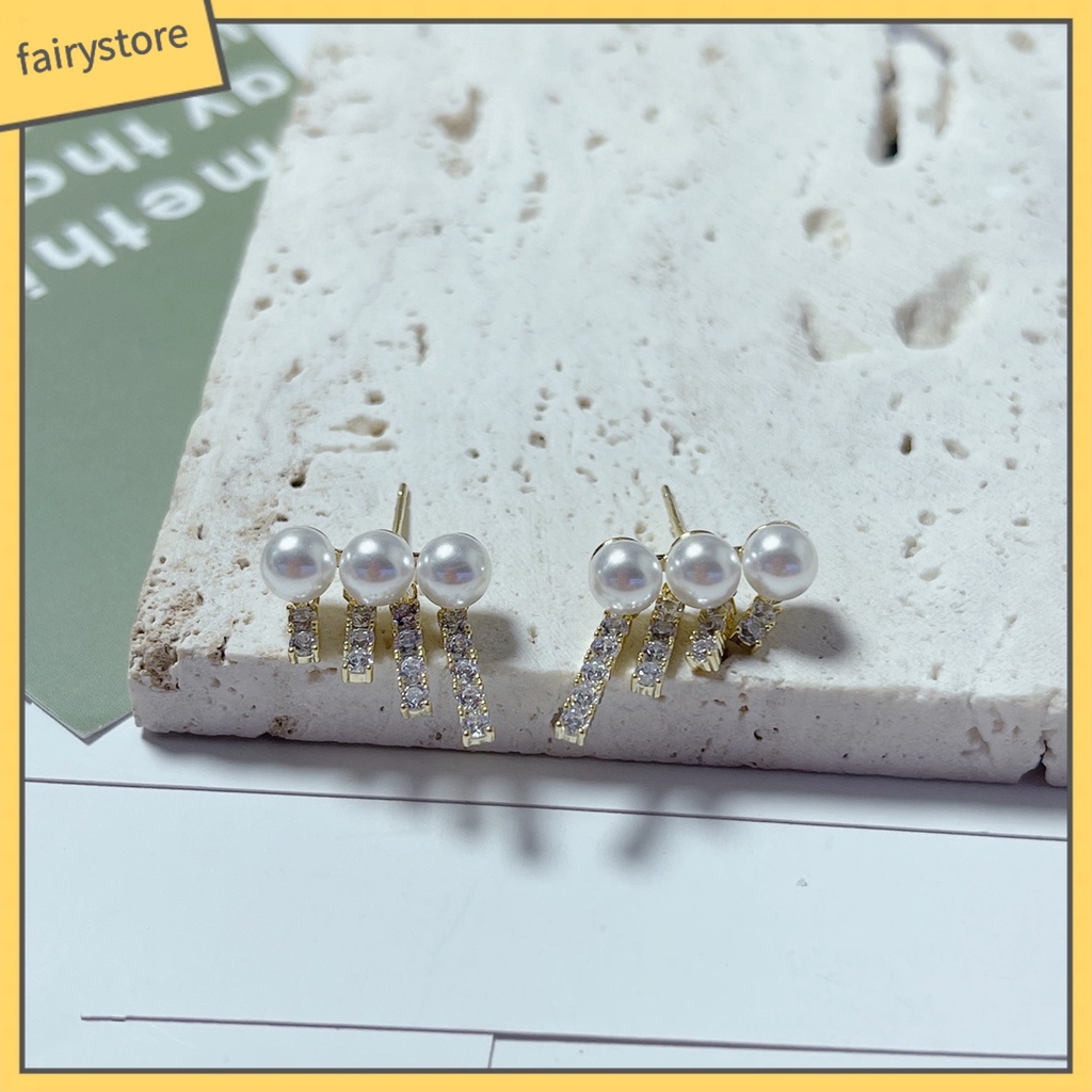 1 Đôi Bông Tai Hình Học Đính Ngọc Trai Giả Lấp Lánh Dành Cho Nữ