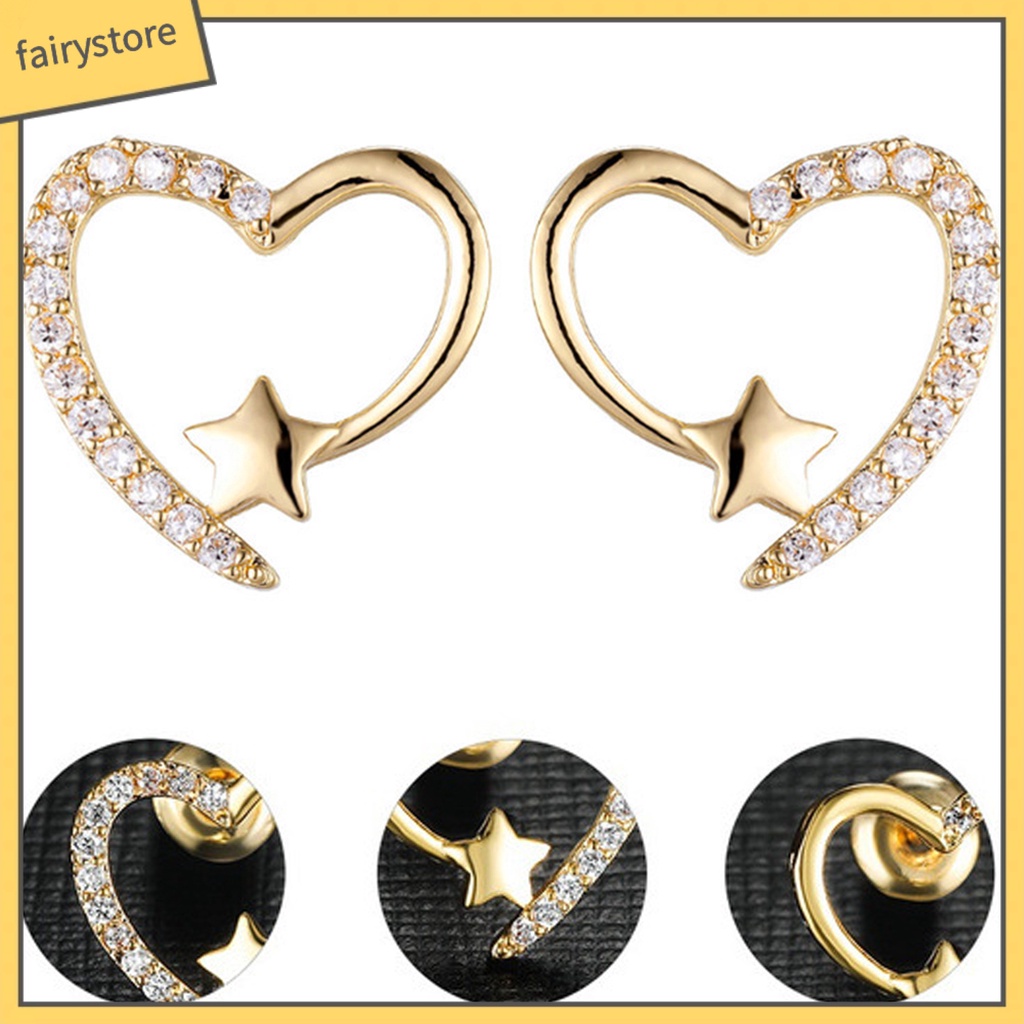 1 Đôi Bông Tai Hợp Kim Hình Trái Tim Lấp Lánh Chống Rỉ Sét Dành Cho Nữ