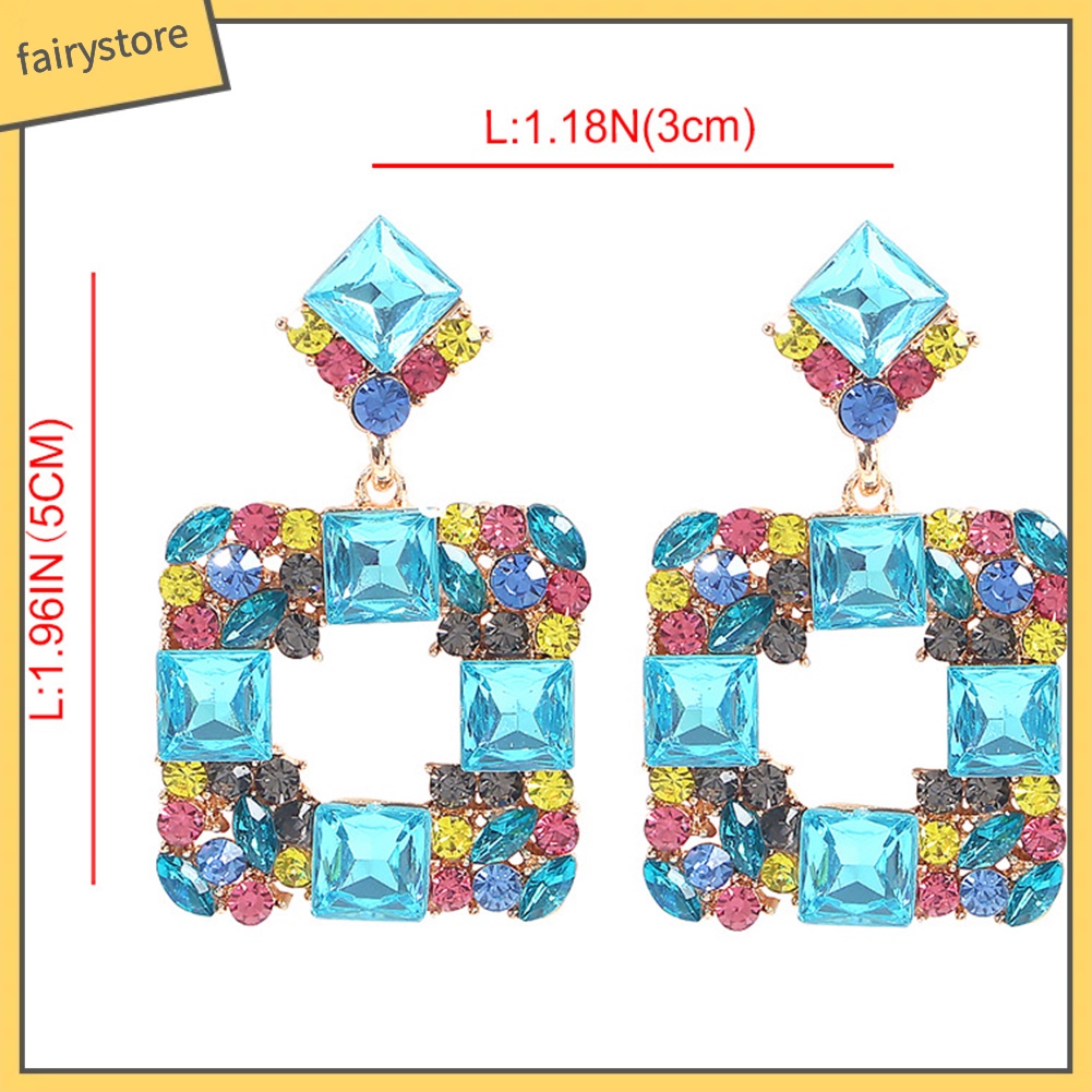 Bông Tai Hình Vuông Đính Đá Nhiều Màu Thời Trang Dành Cho Nữ