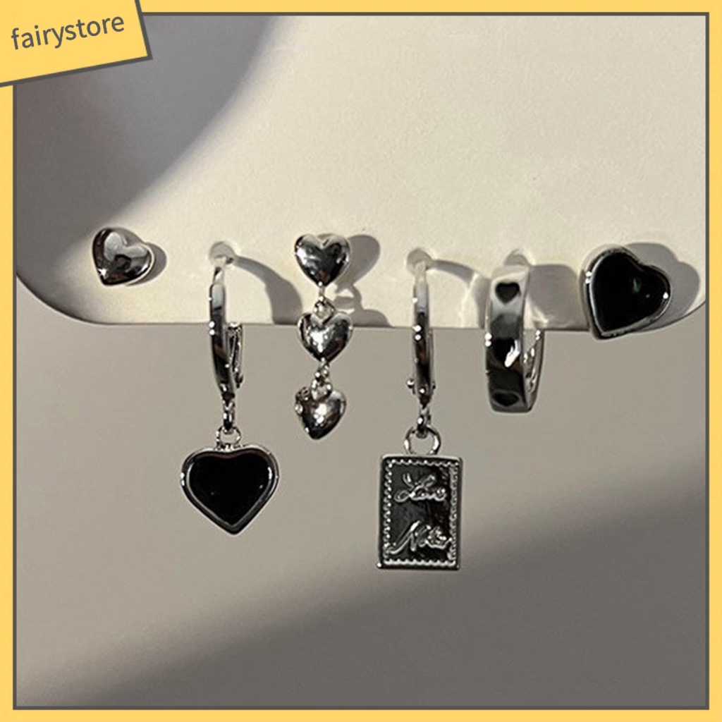 1 Set Bông Tai Hợp Kim Hình Trái Tim Phong Cách Gothic Ngọt Ngào Cho Nữ