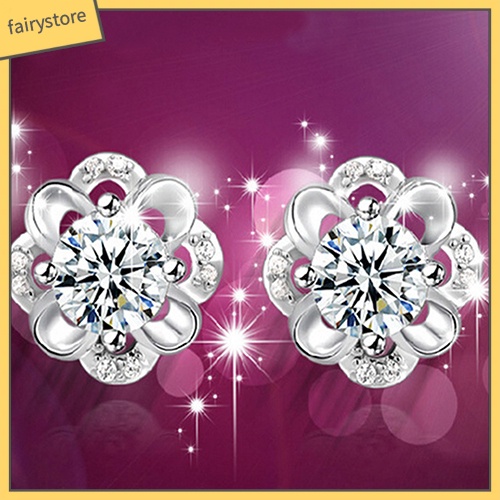 Bông Tai Mạ Bạc Hình Hoa Rỗng Đính Đá Thời Trang Cho Nữ