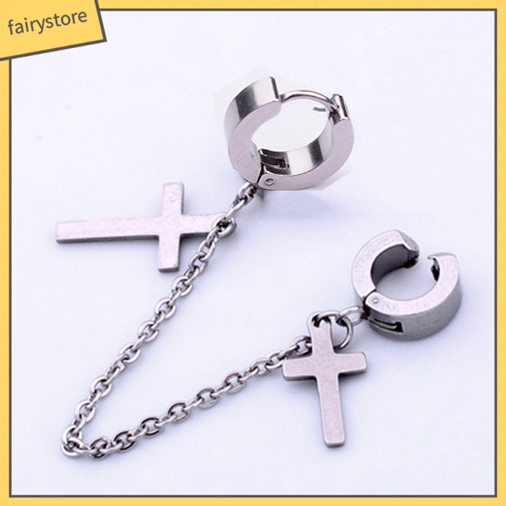 1 Khuyên Tai Dạng Mắc Xích Bằng Kim Loại Hình Thánh Giá Phong Cách Punk Hiphop Sáng Tạo Dành Cho Nam