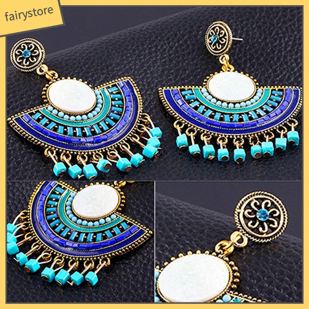 Bông Tai Dáng Dài Hình Hoa Phối Tua Rua Phong Cách Bohemian Thời Trang Cho Nữ