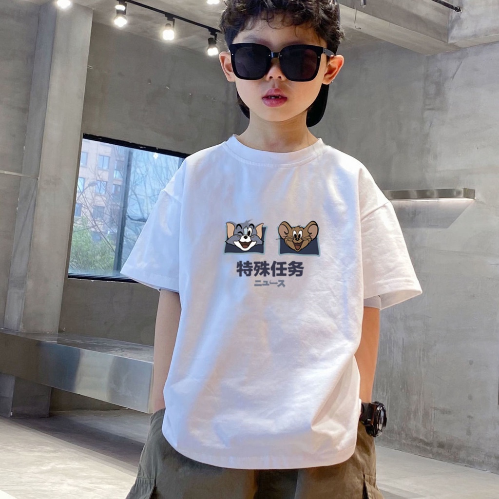 Áo Thun Baby Tee 100% Cotton Tay Ngắn Cổ Tròn Dáng Rộng In Hình Thời Trang Cho Bé 2-14 Tuổi