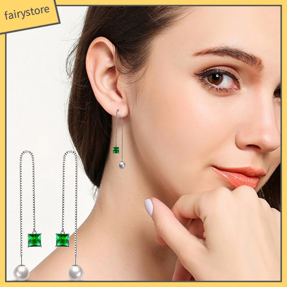 [FRO] Bông Tai Dây Xích Dài Mảnh Mạ Bạc Cho Nữ