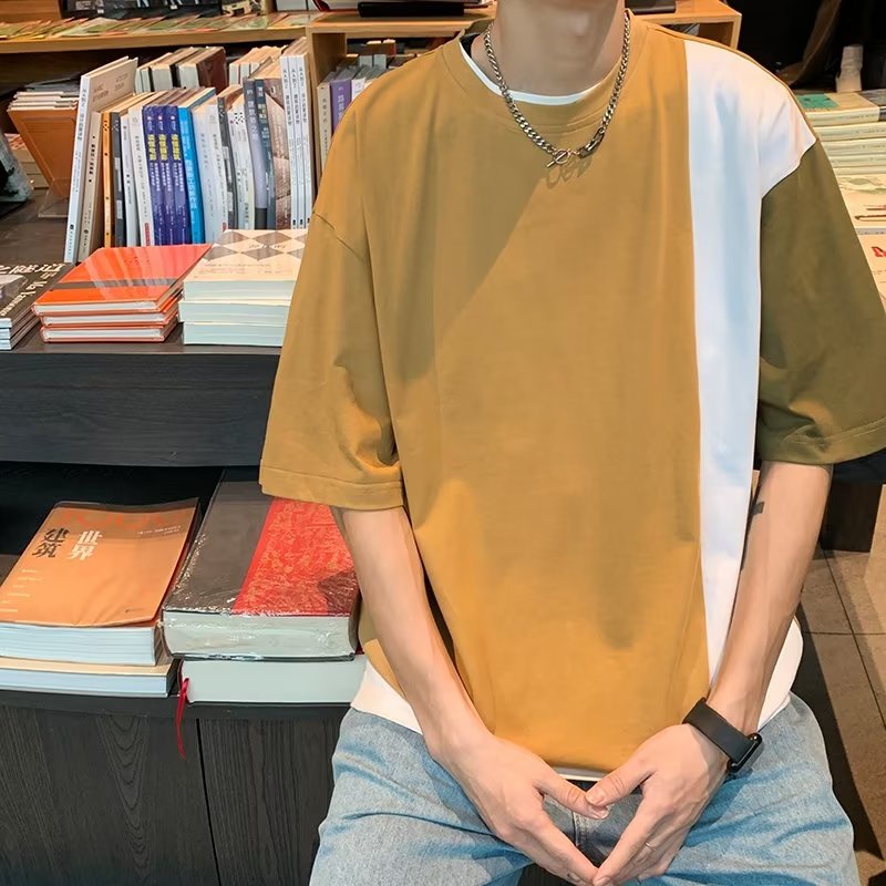 Áo Thun Cotton Tay Ngắn Màu Sắc Tương Phản Trọng Lượng Nhẹ Thời Trang Mùa Hè Cho Nam