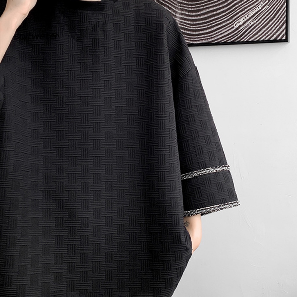 Áo Thun Tay Lỡ Cổ Tròn Dáng Rộng Màu Sắc Đơn Giản Thoải Mái Chống Mài Mòn Thời Trang Cho Nam