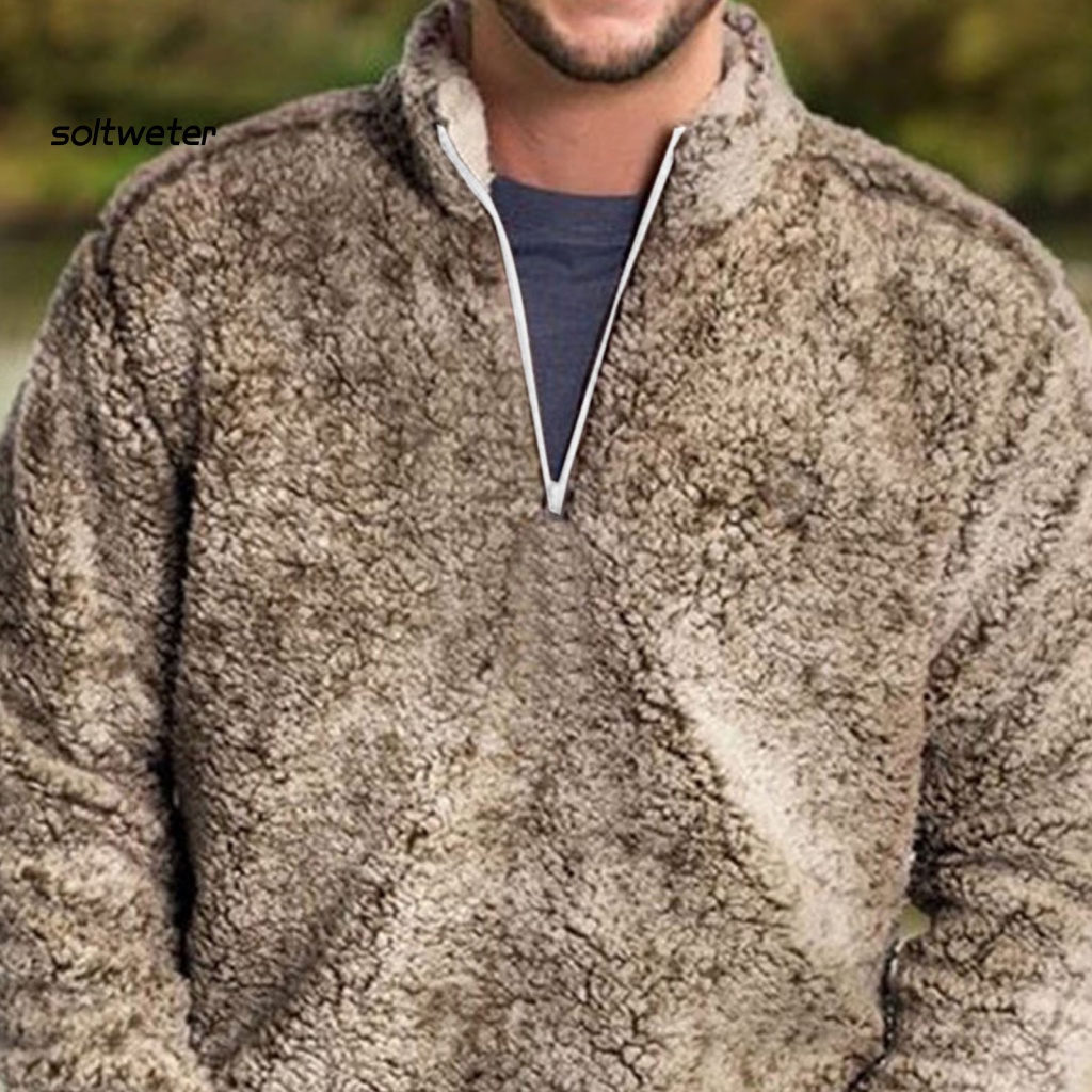 Áo Sweater Lông Cừu Cổ Đứng Màu Trơn Thời Trang Thu Đông Cho Nam