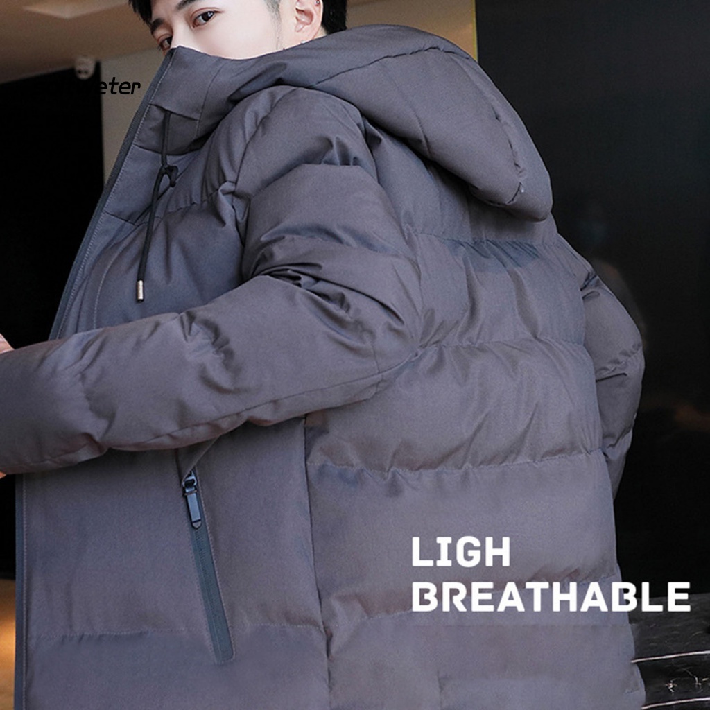 Áo Khoác Phao Cotton Tay Dài Màu Sắc Trơn Có Khóa Kéo Và Túi Phong Cách Đường Phố Hàn Quốc Cho Nam