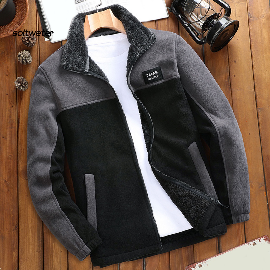 Áo Khoác Lông Cừu Cổ Đứng Tay Dài Phối Màu Tương Phản Size Lớn Phong Cách Đường Phố Cho Nam