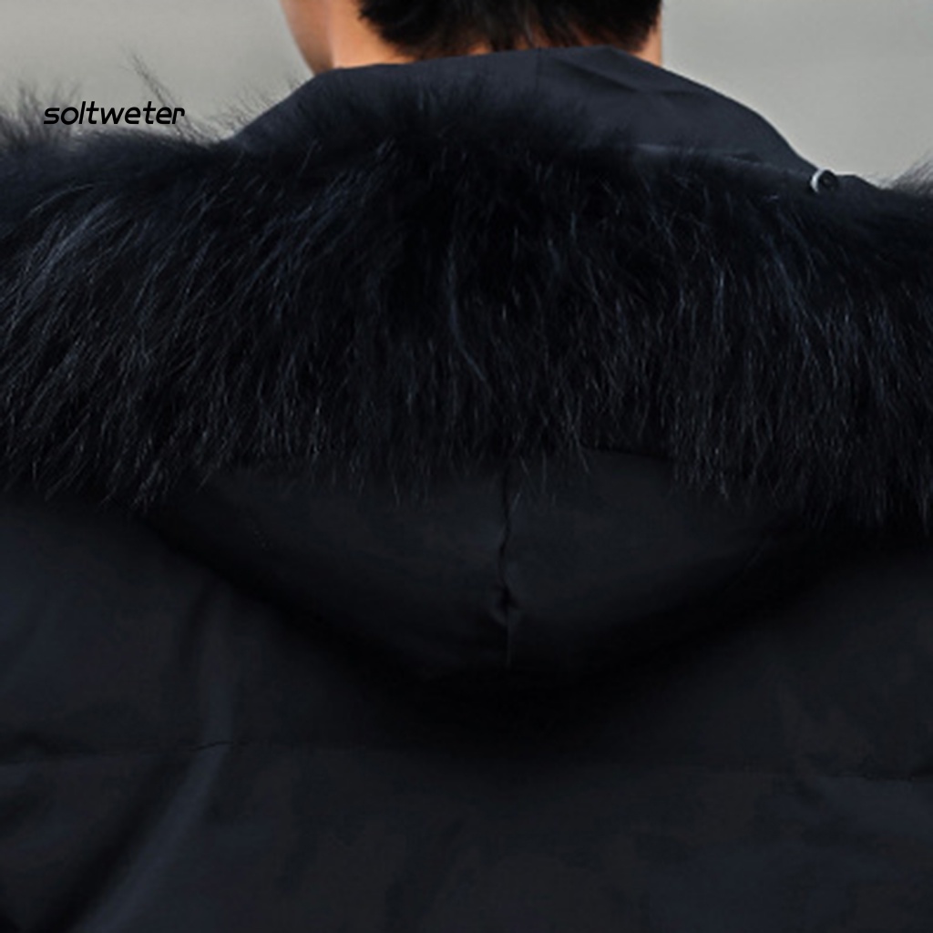 Áo Khoác Phao Có Nón Tay Dài Màu Trơn Phối Lông Giả Màu Sắc Thời Trang Đường Phố Mùa Đông Cho Nam