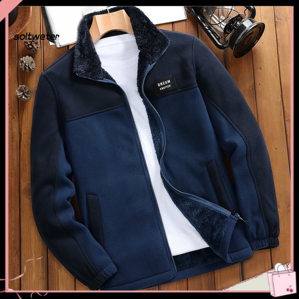 Áo Khoác Lông Cừu Cổ Đứng Tay Dài Phối Màu Tương Phản Size Lớn Phong Cách Đường Phố Cho Nam