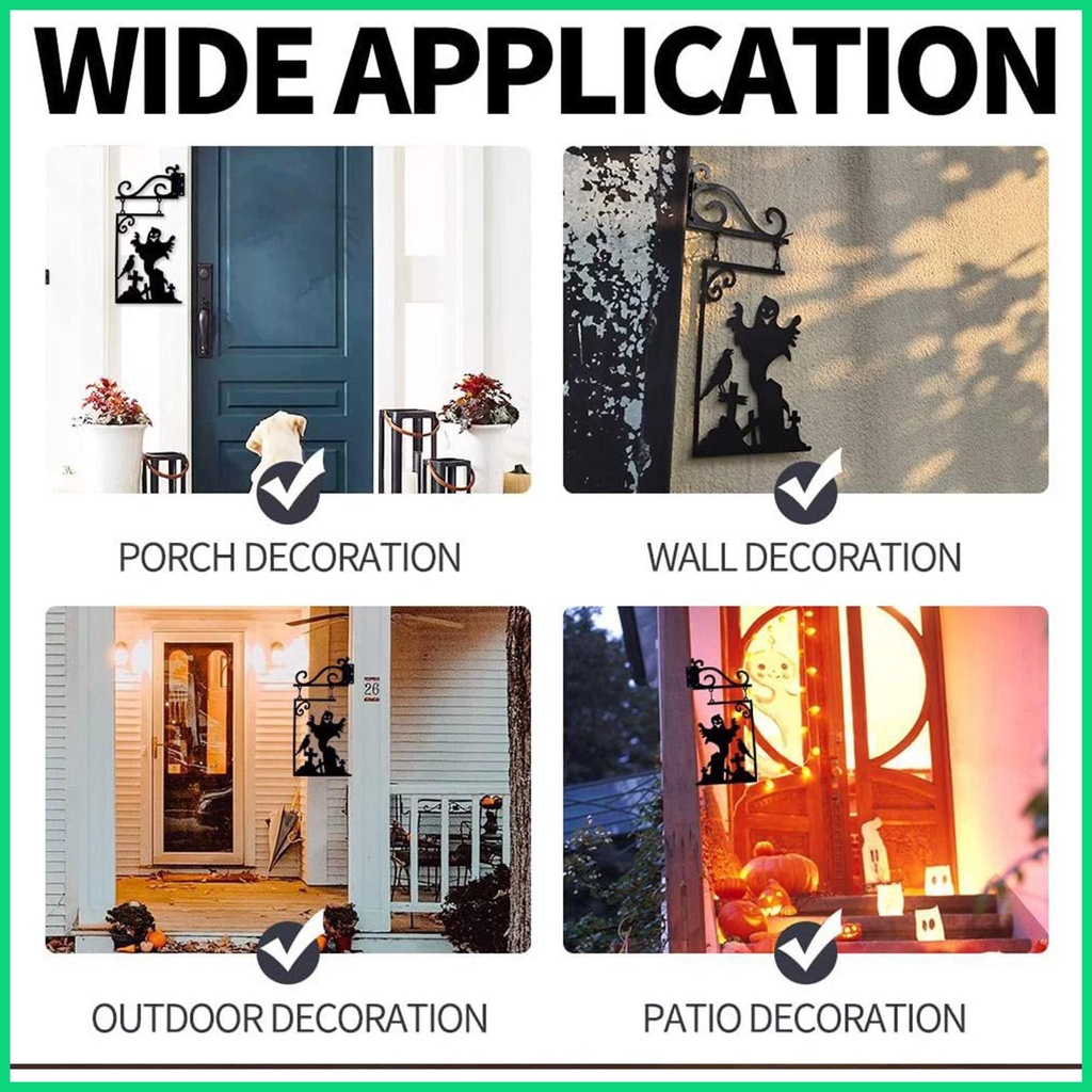 Biển Hiệu Kim Loại Treo Tường Trang Trí Halloween Hình Ma Mèo Đen