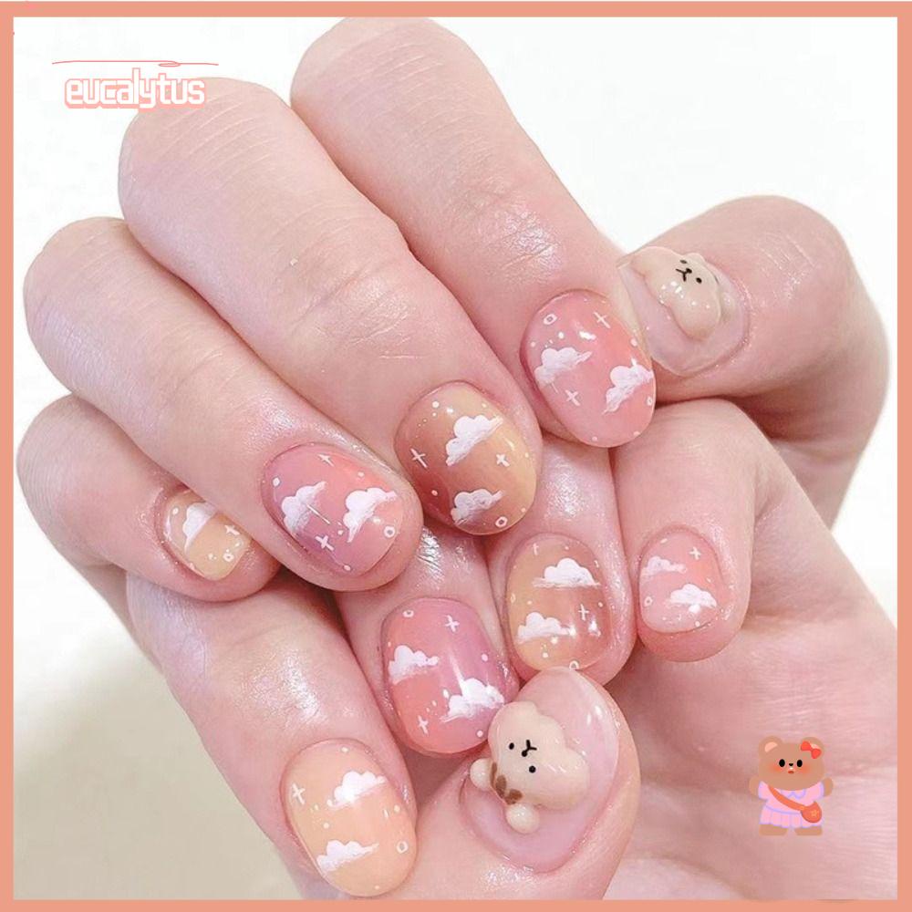 Set 24 Móng Tay Giả DIY Dạng Nhấn Tiện Dụng|Ốp Điện Thoại Hình Gấu Xinh Xắn Cho Iphone