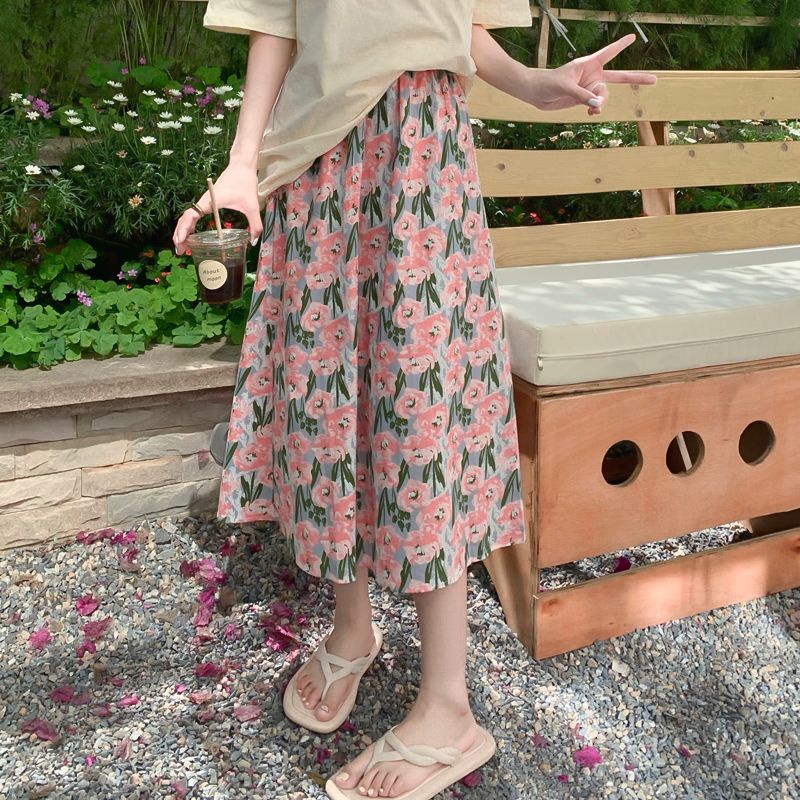 Chân Váy Chữ A Lưng Cao Dáng Ôm In Họa Tiết Hoa Thời Trang Xinh Xắn Cho Nữ
