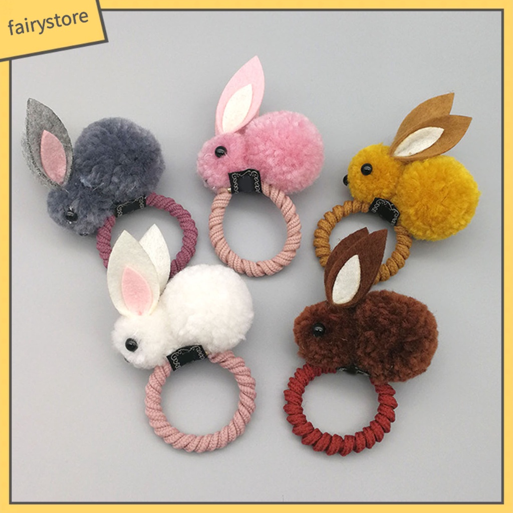 Dây Cột Tóc Cao Su Co Giãn Bọc Vải Lông Hình Thỏ Hoạt Hình