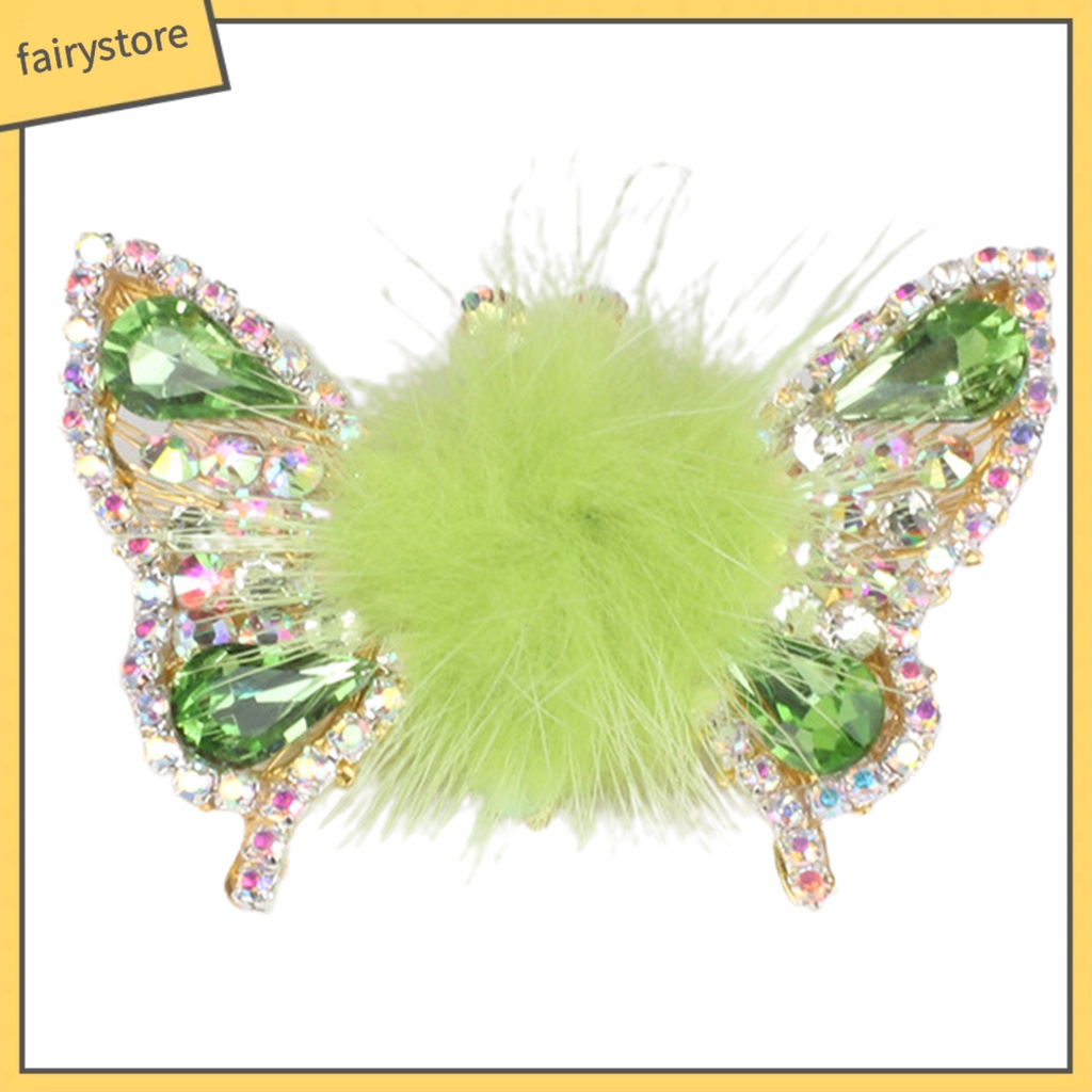 Kẹp Tóc Hình Bướm Bằng Kim Loại Trang Trí Bóng Lông Cho Nữ