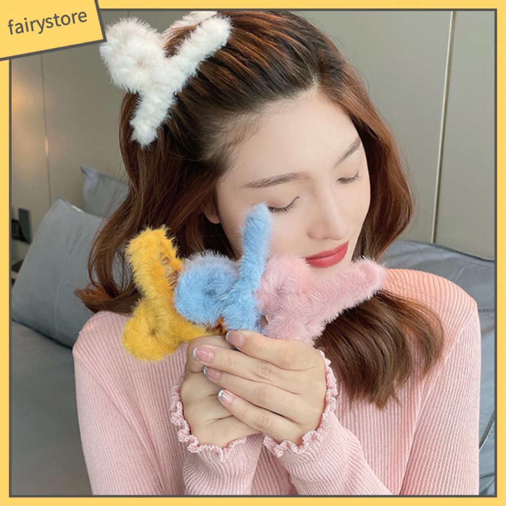 Kẹp Tóc Càng Cua Phủ Lông Màu Trơn Chống Trượt Thời Trang Thu Đông Cho Nữ