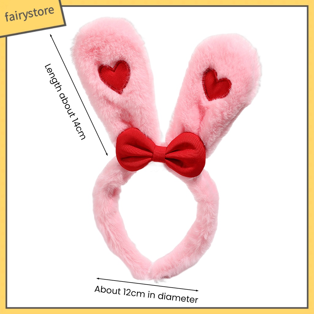 Băng Đô Cài Tóc Tai Thỏ Bằng Vải Bông Mềm Mại Co Giãn Đính Nơ In Họa Tiết Trái Tim Màu Tương Phản
