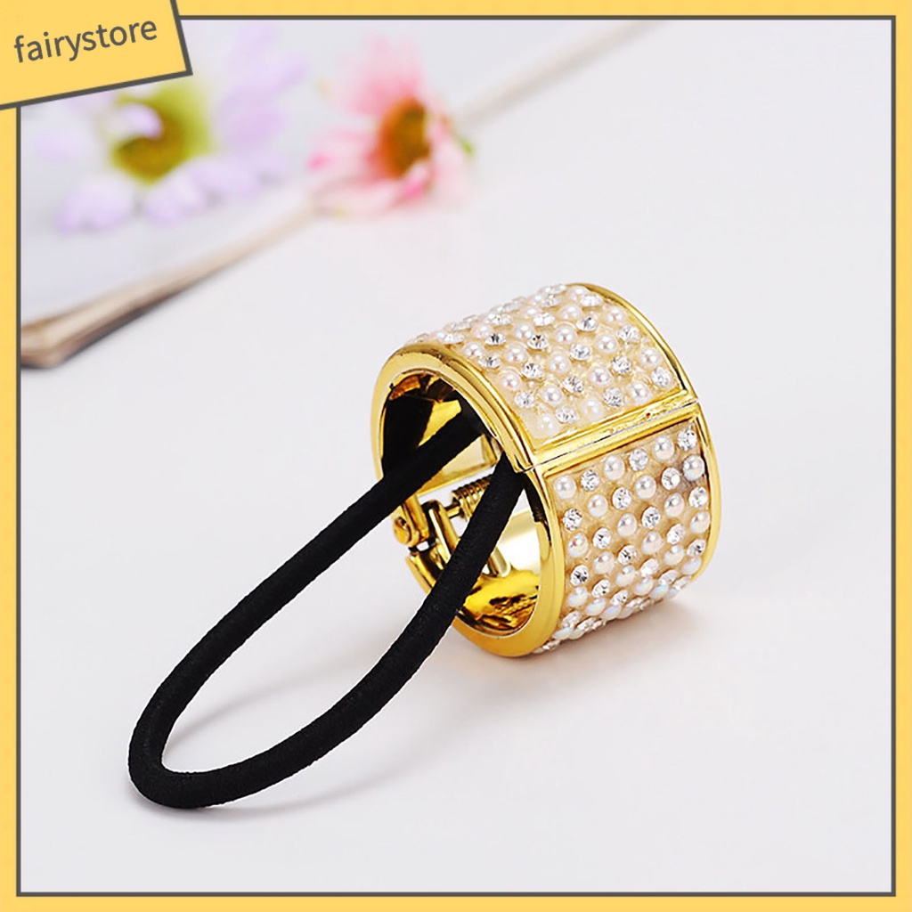 Dây Cột Tóc Đính Ngọc Trai Giả Có Khóa Kim Loại Cao Cấp