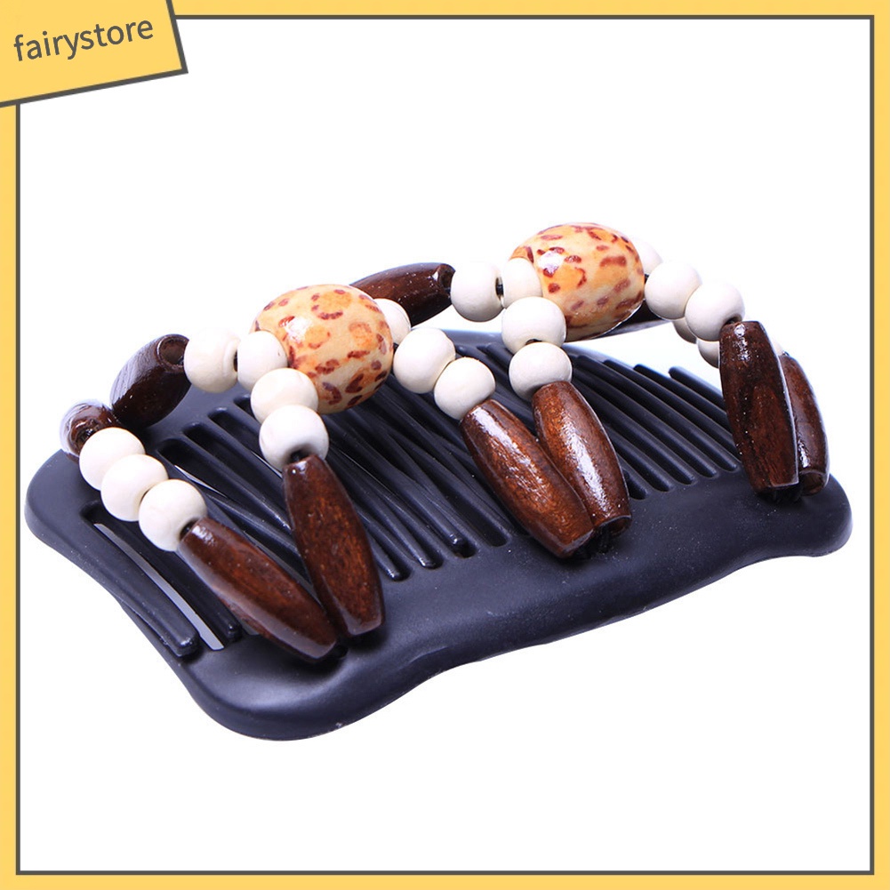 Kẹp Tóc Lược Đôi Đính Hạt Gỗ Phong Cách Vintage Cho Nữ