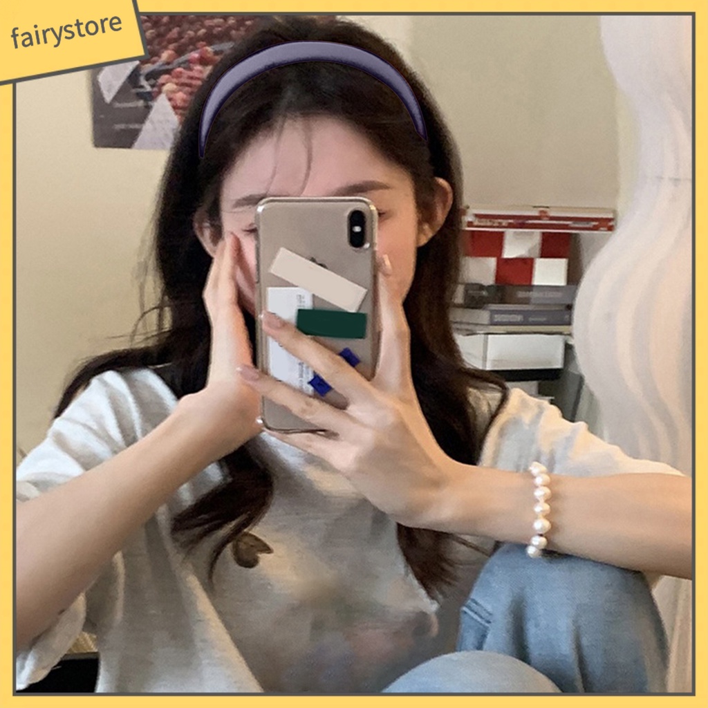 Băng Đô Cài Tóc Bản Rộng Co Giãn Chống Trượt Màu Trơn Dành Cho Nữ