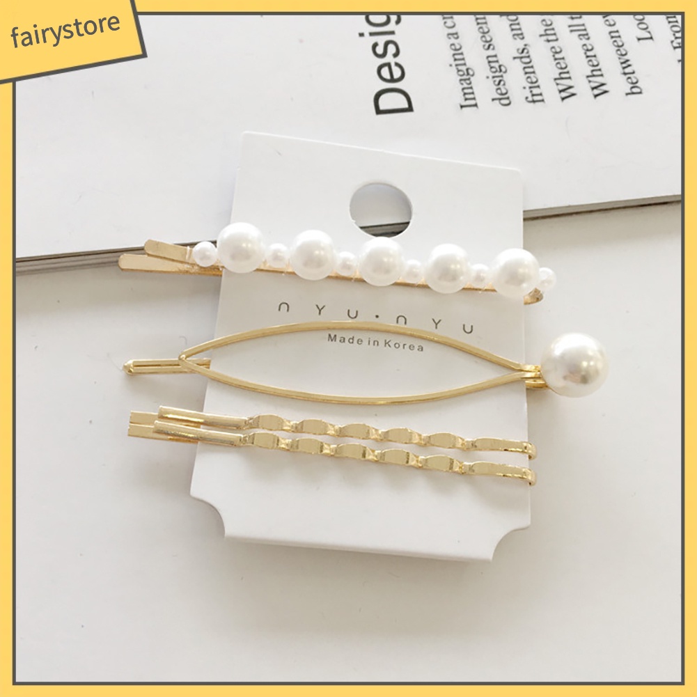 Set 4 Kẹp Tóc Đính Ngọc Trai Giả Bằng Kim Loại Thời Trang Cho Nữ