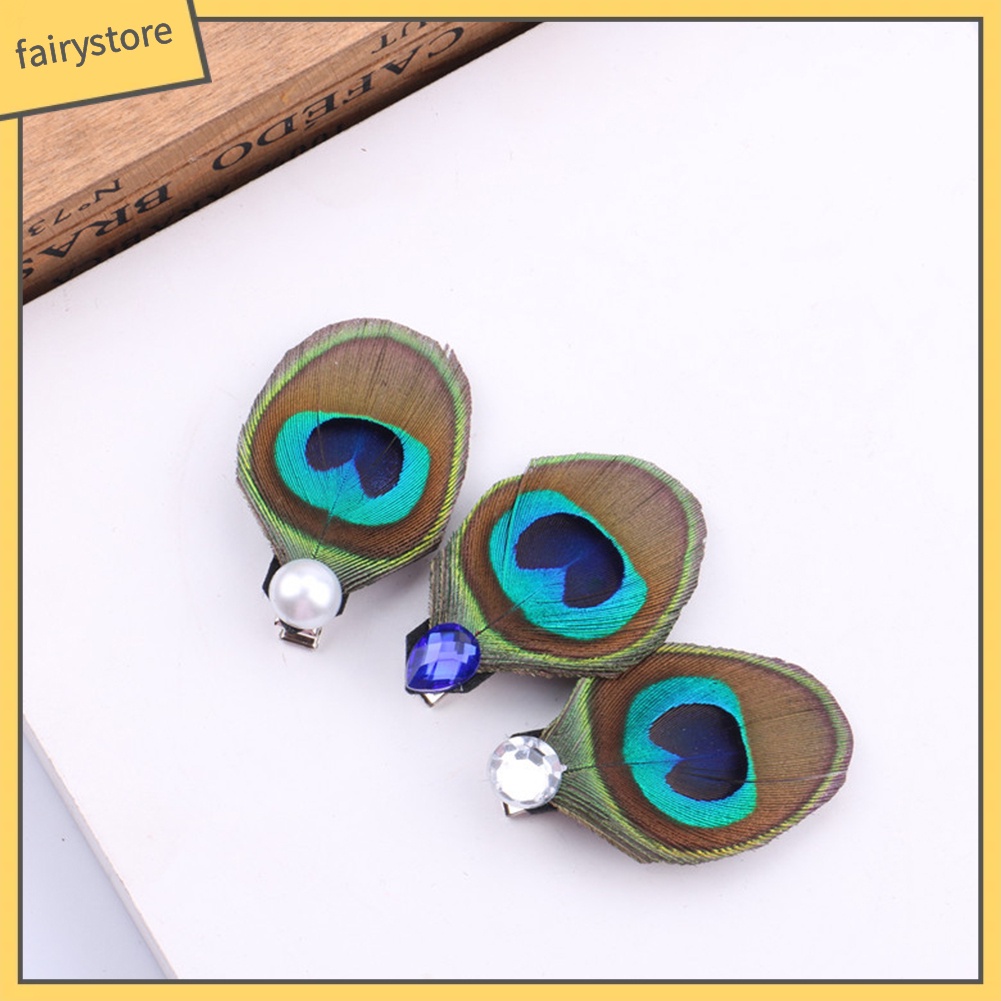 Kẹp Tóc Hình Lông Công Đính Đá Và Ngọc Trai Nhân Tạo Sang Trọng