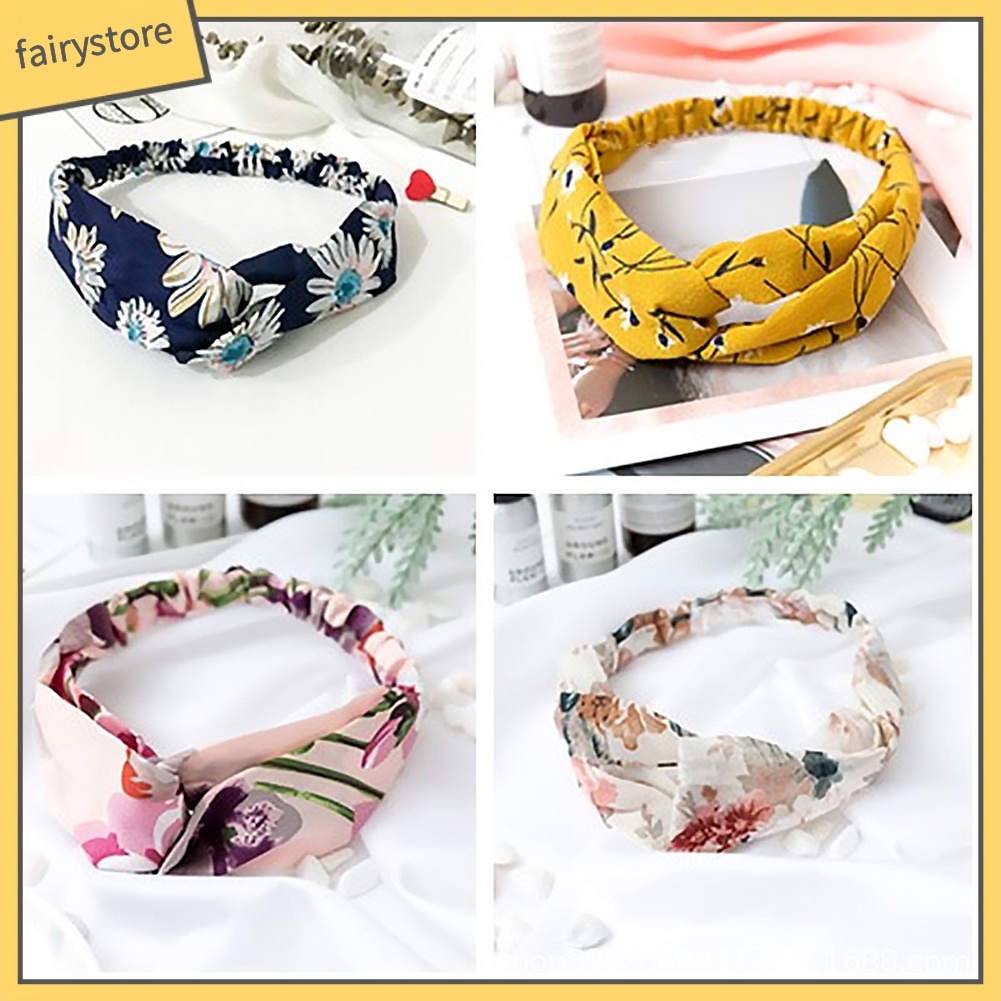 Băng Đô Thắt Nút Co Giãn In Họa Tiết Hoa Xinh Xắn Thời Trang Cho Nữ